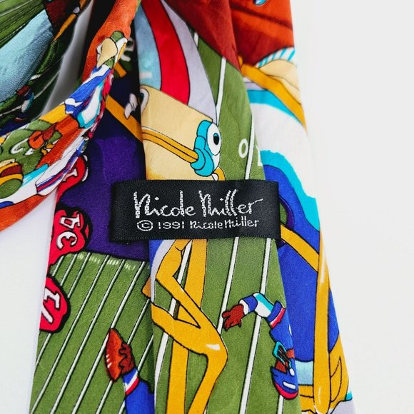 Nicole Miller Tie Vintage 1991 Football Game Day Collection 100% Silk Hand Sewn - Picture 2 of 9